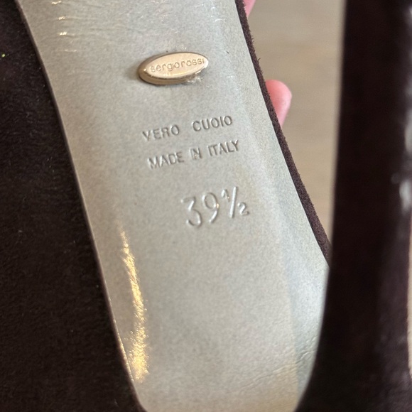 $845 SERGIO ROSSI Dark Chocolate Brown Suede Peep Toe Platform Heels Pumps 39.5 - Picture 11 of 14